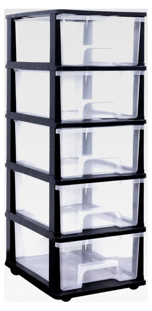 Schubladenbox auf Rollen mit 5 großen 17 Liter Schubladen aus recyclebarem PP Kunststoff in verschiedenen Farben