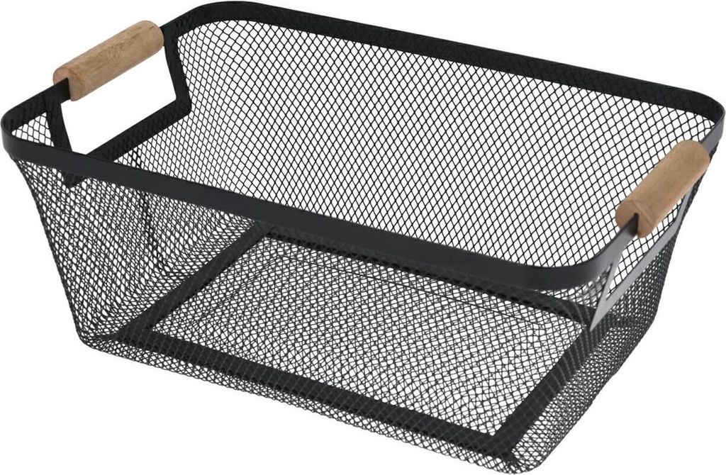 Cestino in metallo con manici in legno, 35,5 x 23 x 16 cm Immagine del prodotto 