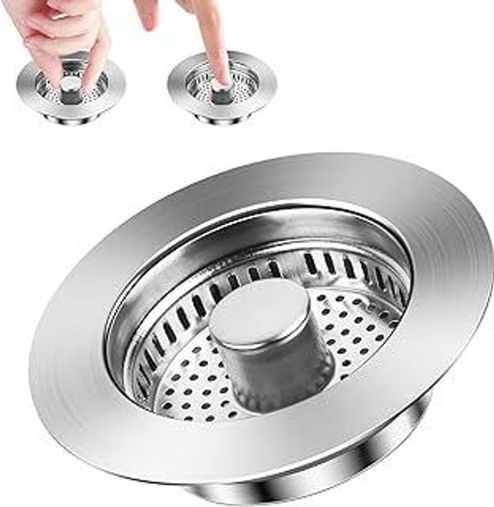 3-in-1 Edelstahl Pop-Up Abflussstopfen mit Sieb, Abflusssieb Küchenspüle und Waschbeckenstöpsel mit Anti Verstopfungs Korb, Spülbecken Sieb fü...