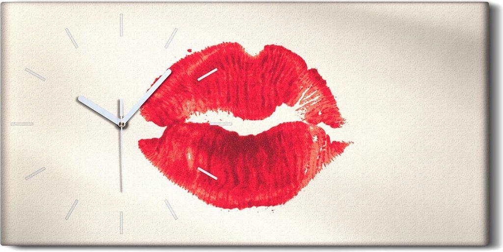 Dekor Leinwand Uhr Wandbilder 60x30 Foto Lippenstift Kuss Aquarellfarbe - weiße Hände