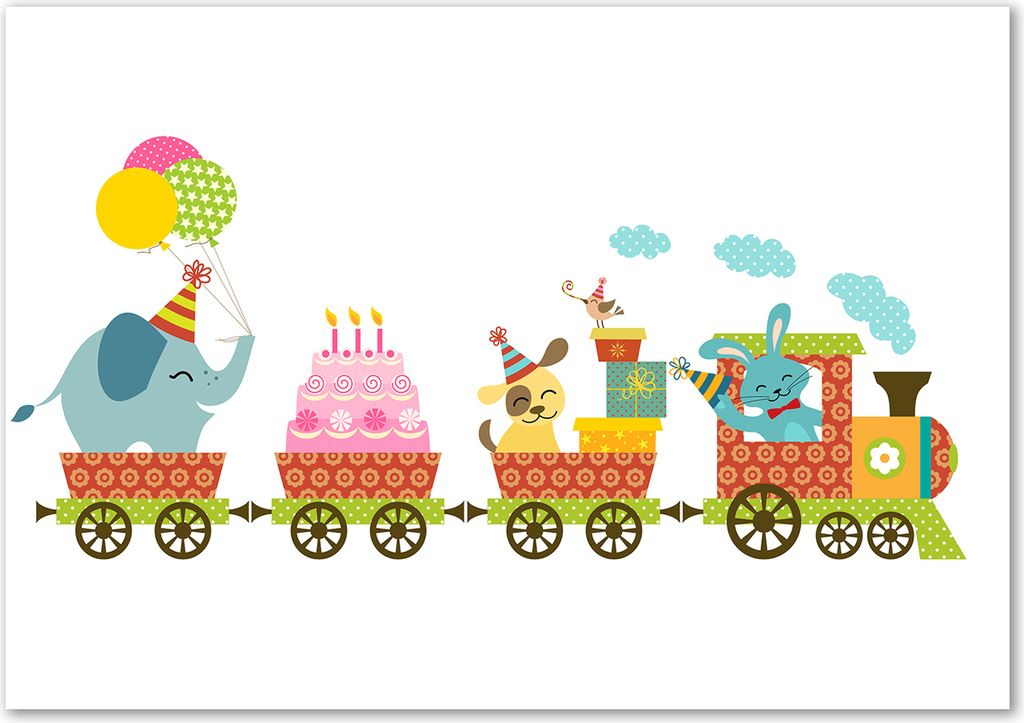 Tulup Leinwandbild - 100x70 cm - Wandkunst - Drucke auf Leinwand - Leinwanddruck - Kinderzimmer - Mehrfarbig - Fröhlicher Zug