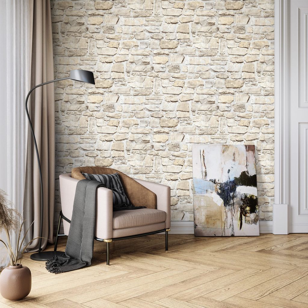 NEWROOM Steintapete Creme Beige Weiß Ziegelstein