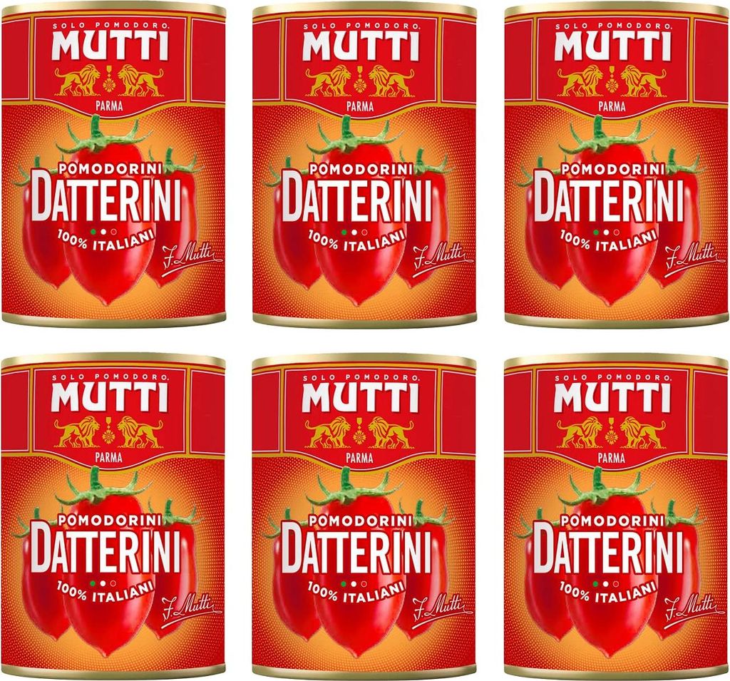 6x Mutti Pomodorini Datterini Kirschtomaten Datterini süßer Geschmack längliche Form italienisches Sauce Tomaten 400g Dose