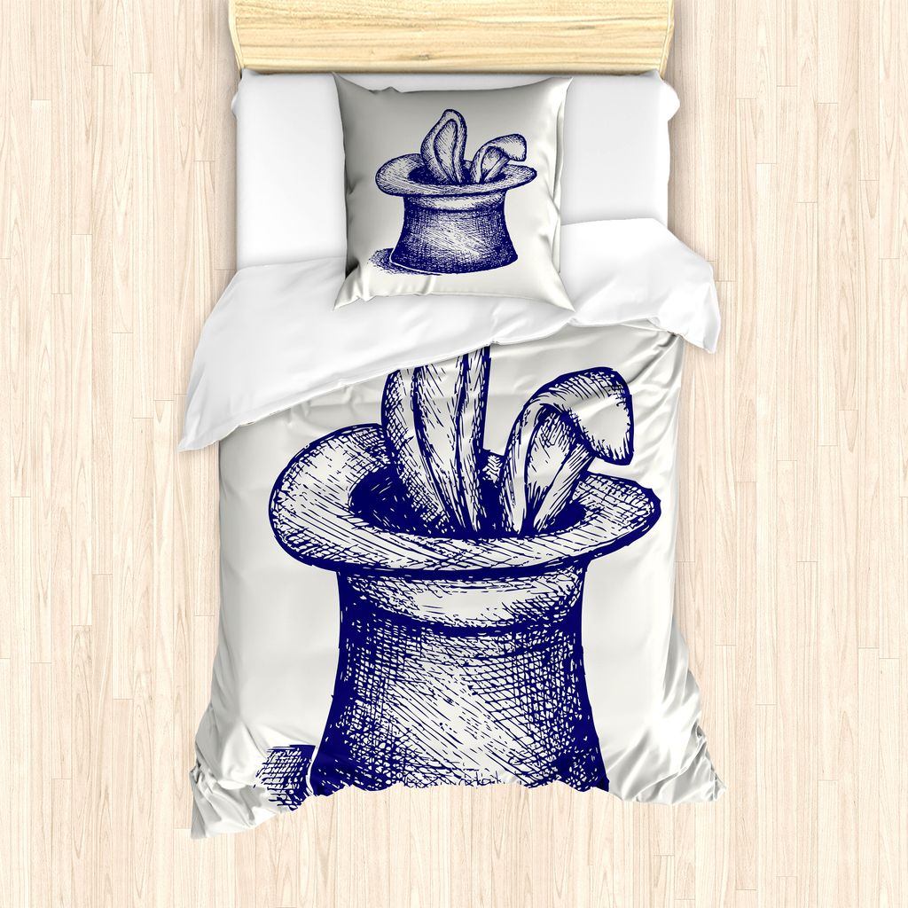 ABAKUHAUS Hase Bettbezug Set für Einzelbetten, Flüchtige Art Kaninchen in einem Hut, Milbensicher Allergiker geeignet mit Kissenbezug, 135 cm x 2...