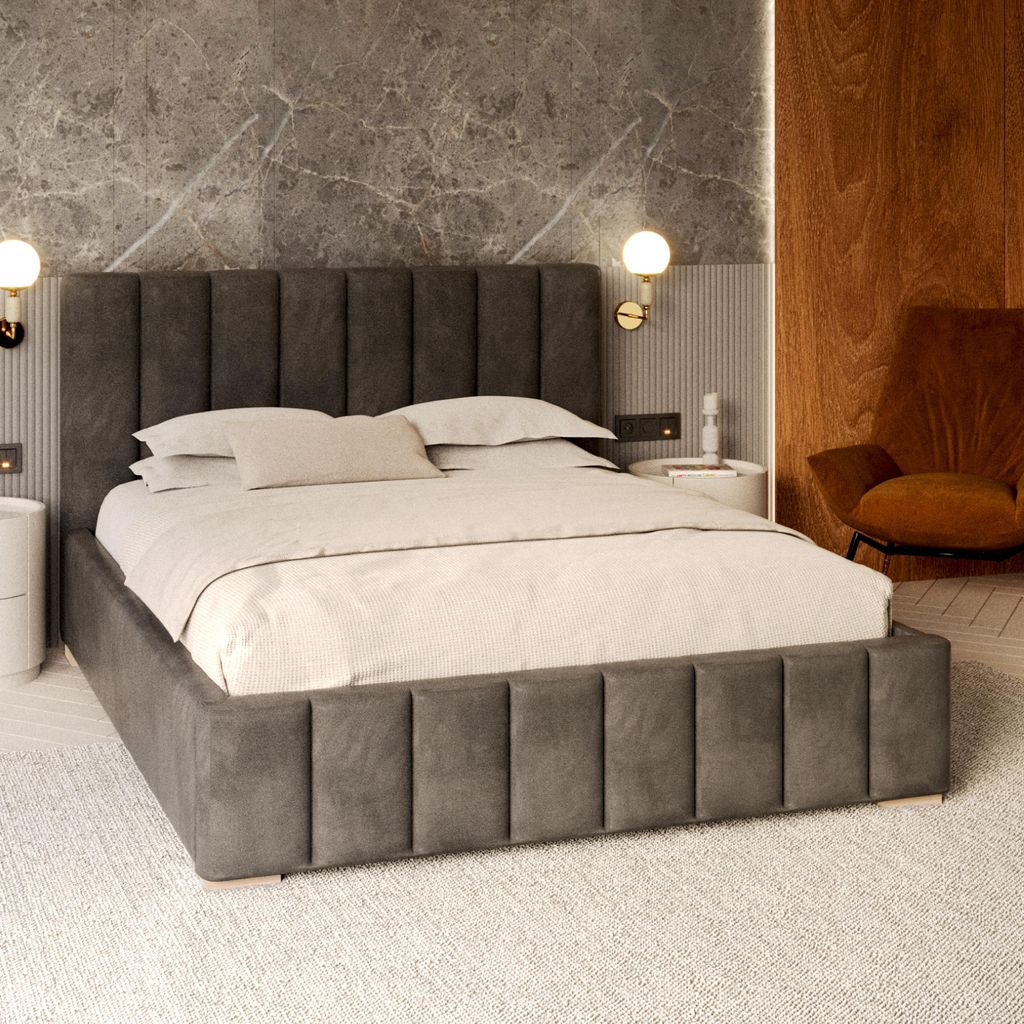 FDM Bett DENTON Trinity 120x200 cm Polsterbett mit Lattenrost mit Matratze Kaltschaum SELECT MAX aus Metall Bettkasten Stauraumbett Samt graphit