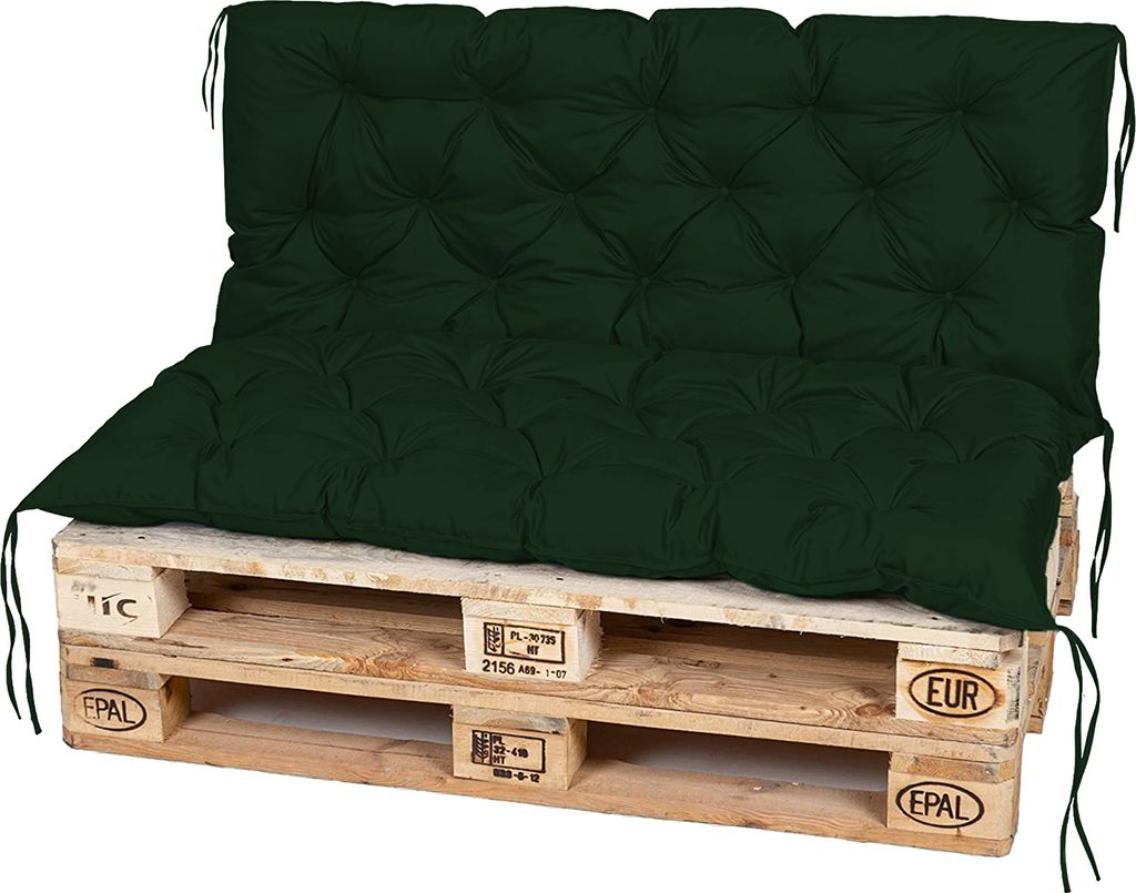 TexDeko Garden Palettenauflage 120x60cm mit Rückenlehne UV-beständig Dunkelgrün