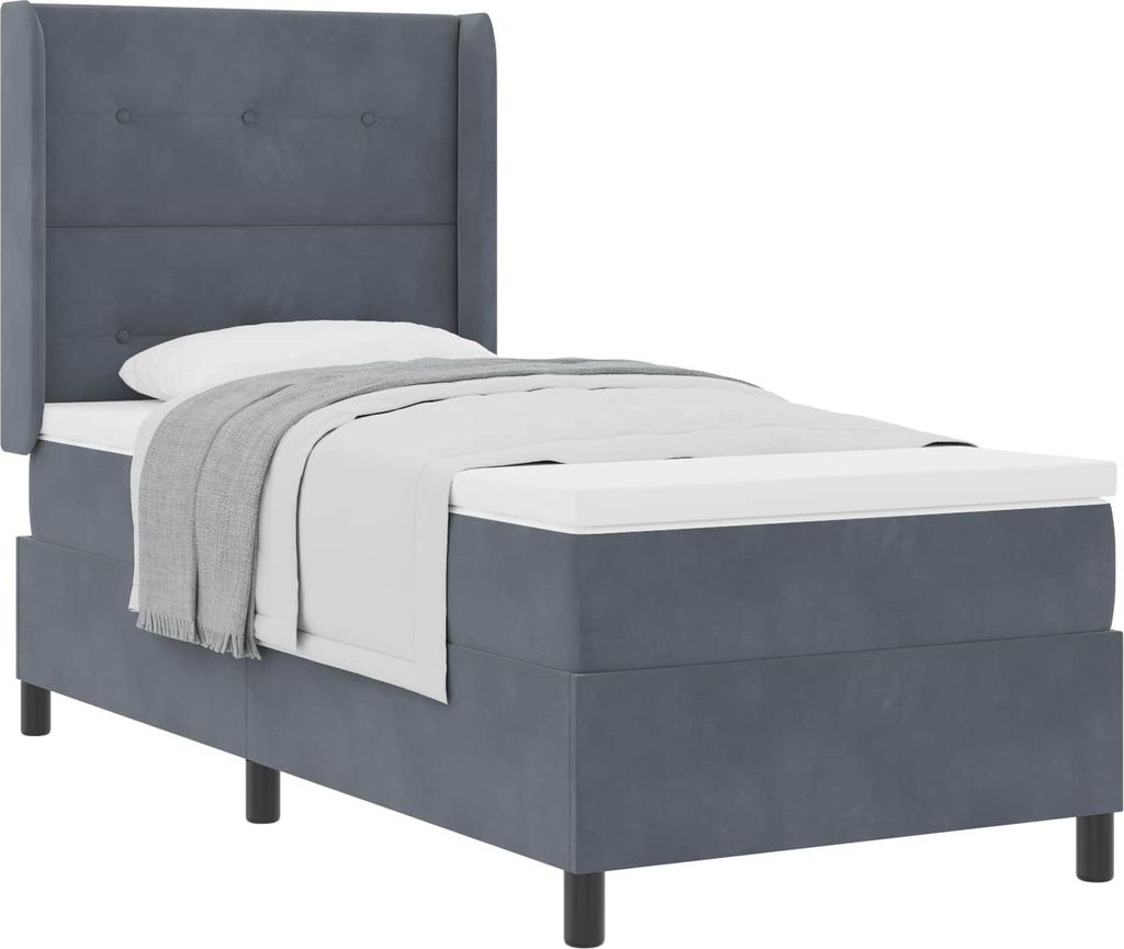 vidaXL Boxspringbett mit Matratze Dunkelgrau 90 x 200 cm Samt
