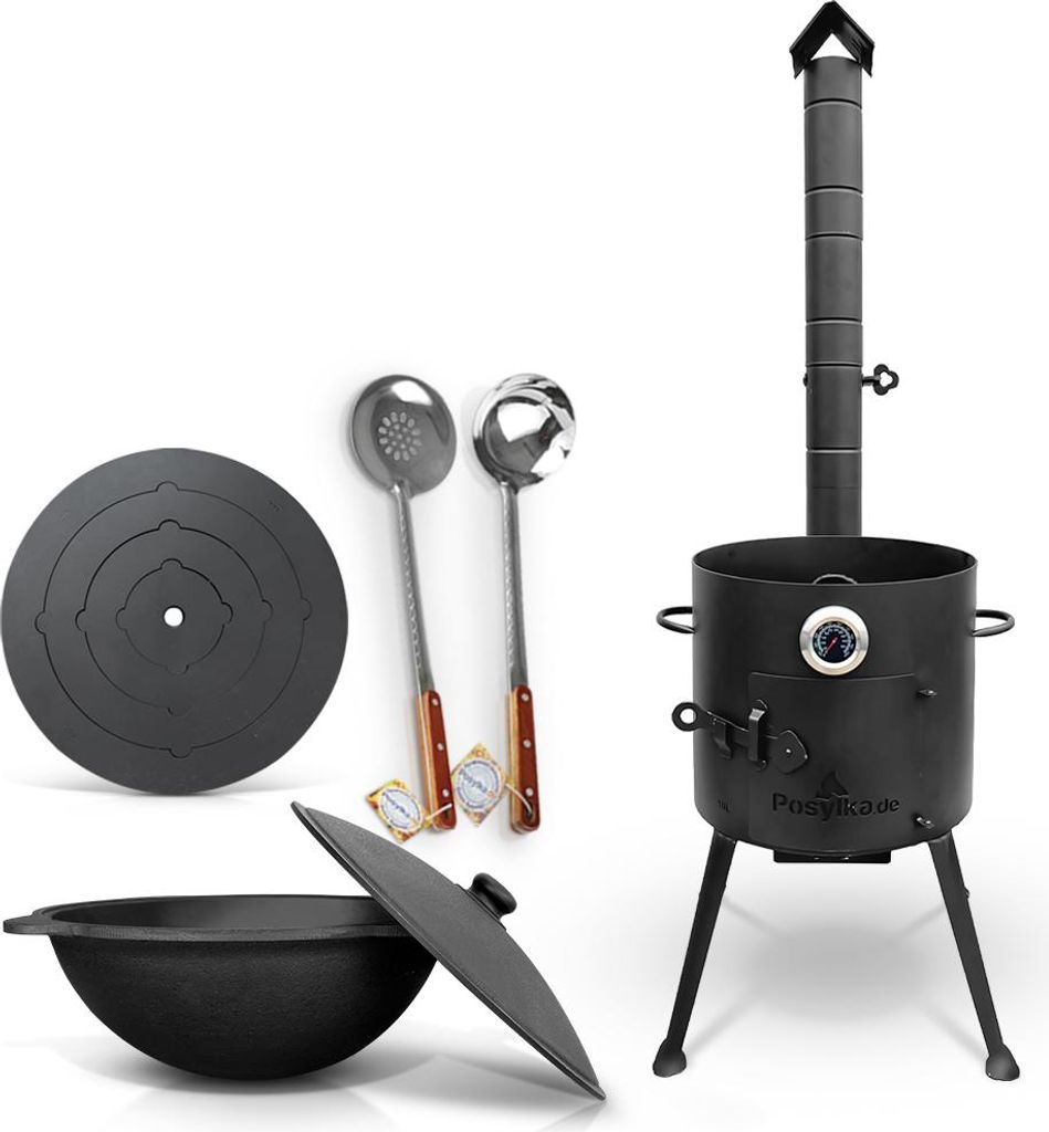 Feuerofen 36cm Utschak Uchag mit Usbekische Kazan 10 L, Herdplatte, Schaumlöffel