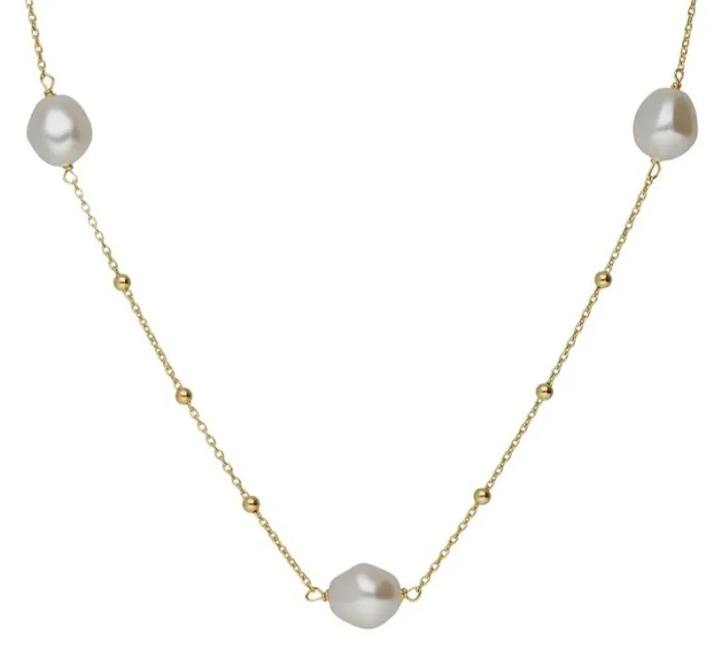 Collier long pour robe de soirée : plaqué or et perles Sera A5566