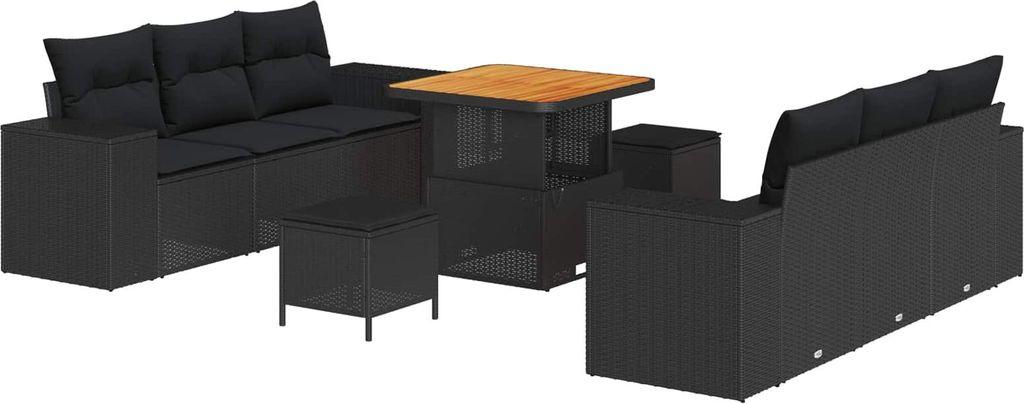 "Rabatt" Gartensofa-set - Balkonmöbel/Terrassenmöbel - mit Kissen 9 pcs Schwarz Poly Rattan - Lounge-Dining set CC13311