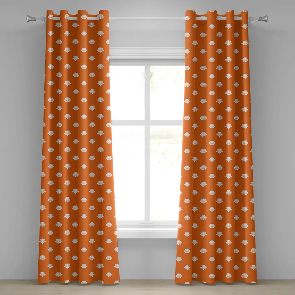 Paire de rideaux décoratifs fleurs de lotus pour salon orange et blanc 280x245