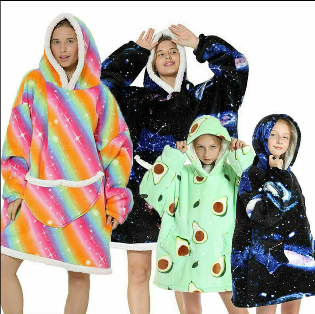 Erwachsene Kinder Plüsch Hoodie Decke Lazy Blankets Poncho Mit Kapuze Wearable 