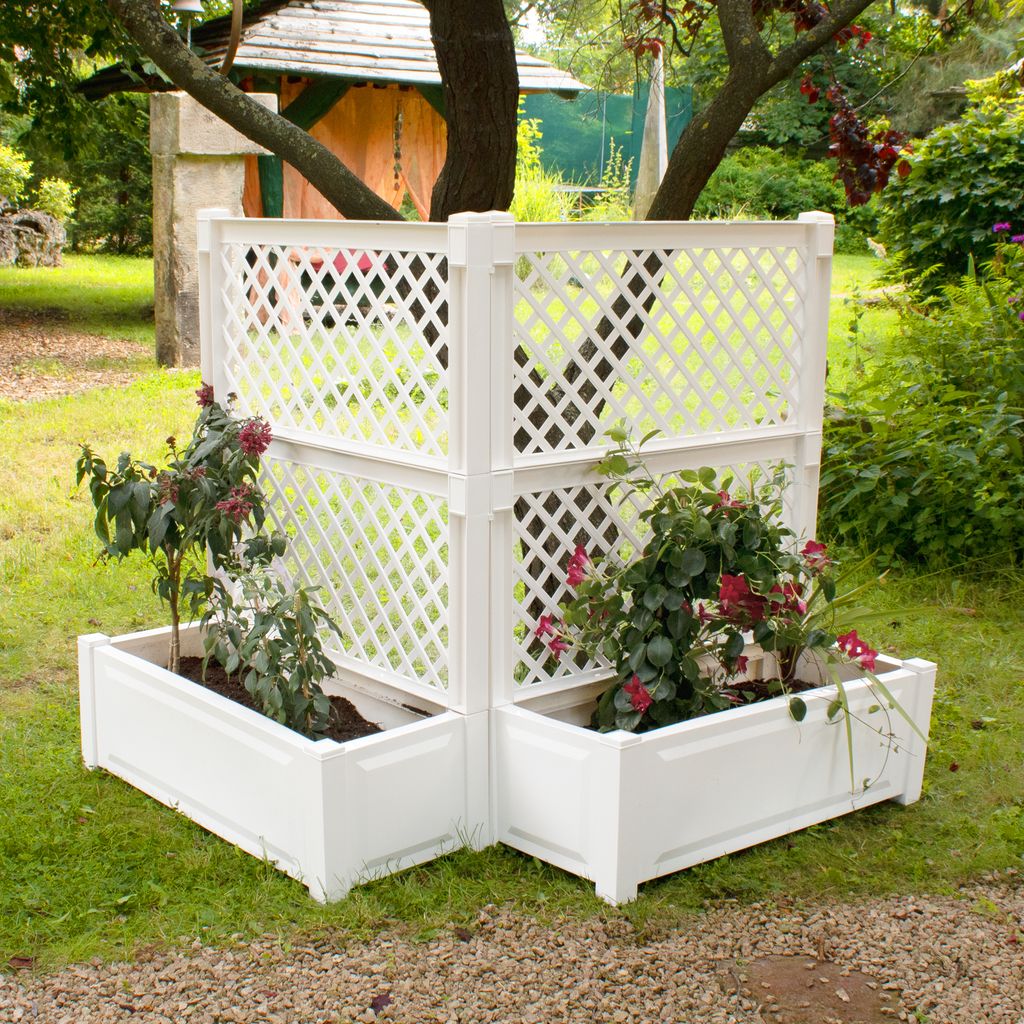 Pflanzkasten NYVIGreen 100x43x140 cm 110 Liter mit Spalier 2er Set - Pflanzkübel aus wetterfestem & recyceltem Kunststoff, Farbe:Weiß