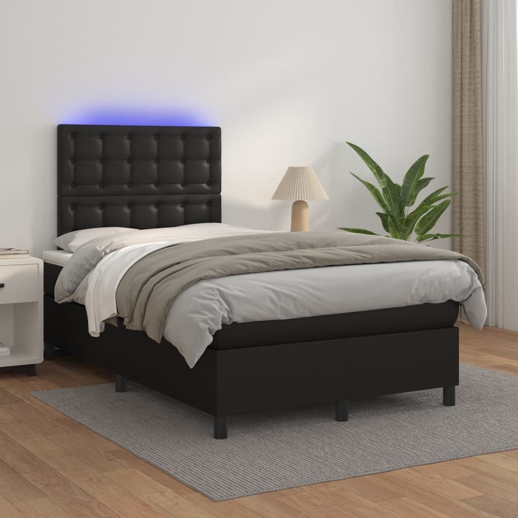 Maison Exclusive - Boxspringbett mit Matratze & LED Schwarz 120x200 cm Kunstleder
