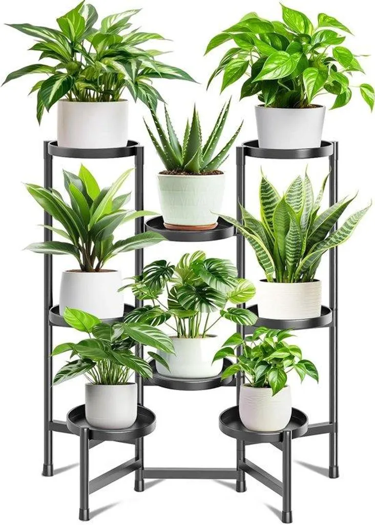 Étagère à fleurs noire en métal avec 8 supports pour décor de balcon