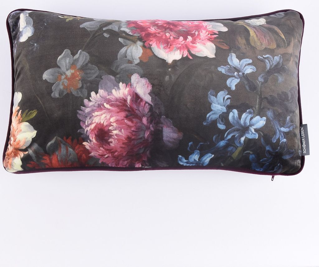 SCHÖNER LEBEN. Blumen bunt beere Samt 30x50cm