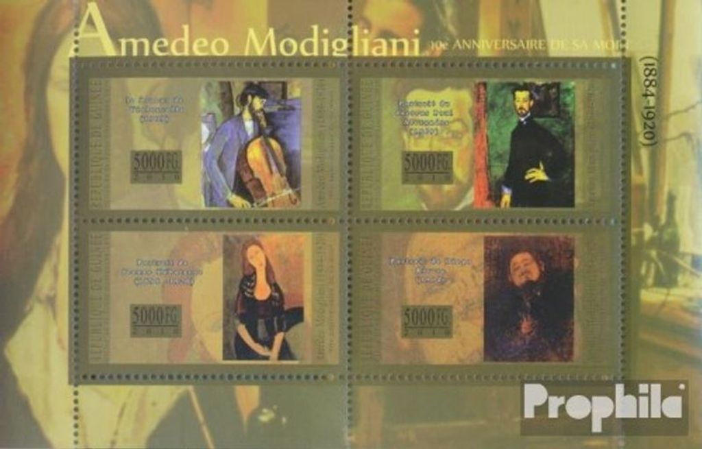 Briefmarken Guinea 2010 Mi 7957-7960 Kleinbogen (kompl. Ausgabe) postfrisch 90. Todestag von Amadeo Modigliani