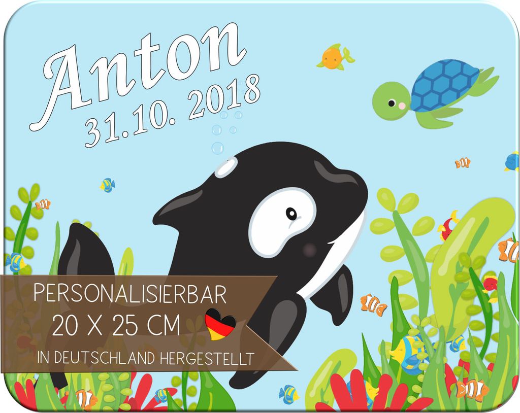 Kinder Frühstücksbrettchen Fische mit Name personalisiert, Kunststoff, 20x25 cm