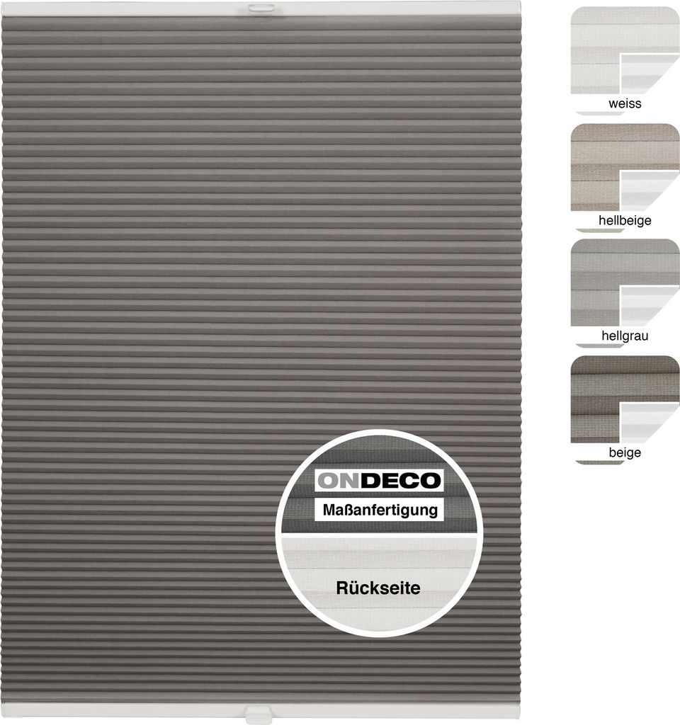 Wabenplissee auf Maß Thermo ohne Bohren verdunklung Farbe: Grau, Größe: B): 141-150 cm, H): 40-100 cm