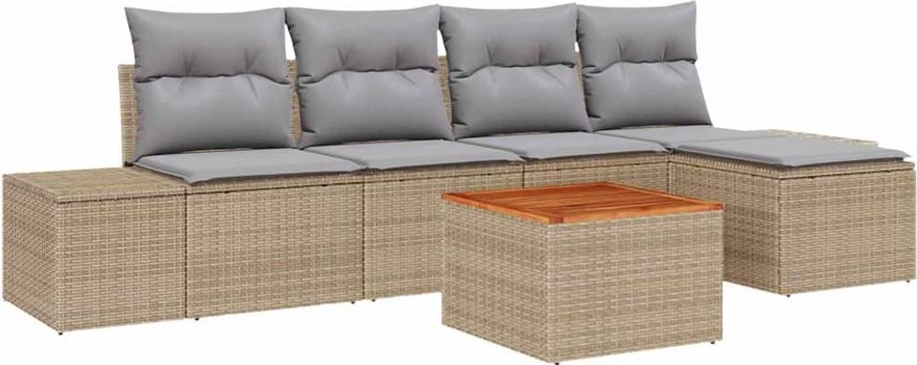 vidaXL Gartensofa-set mit Kissen 6 pcs Beige Poly-Rattan