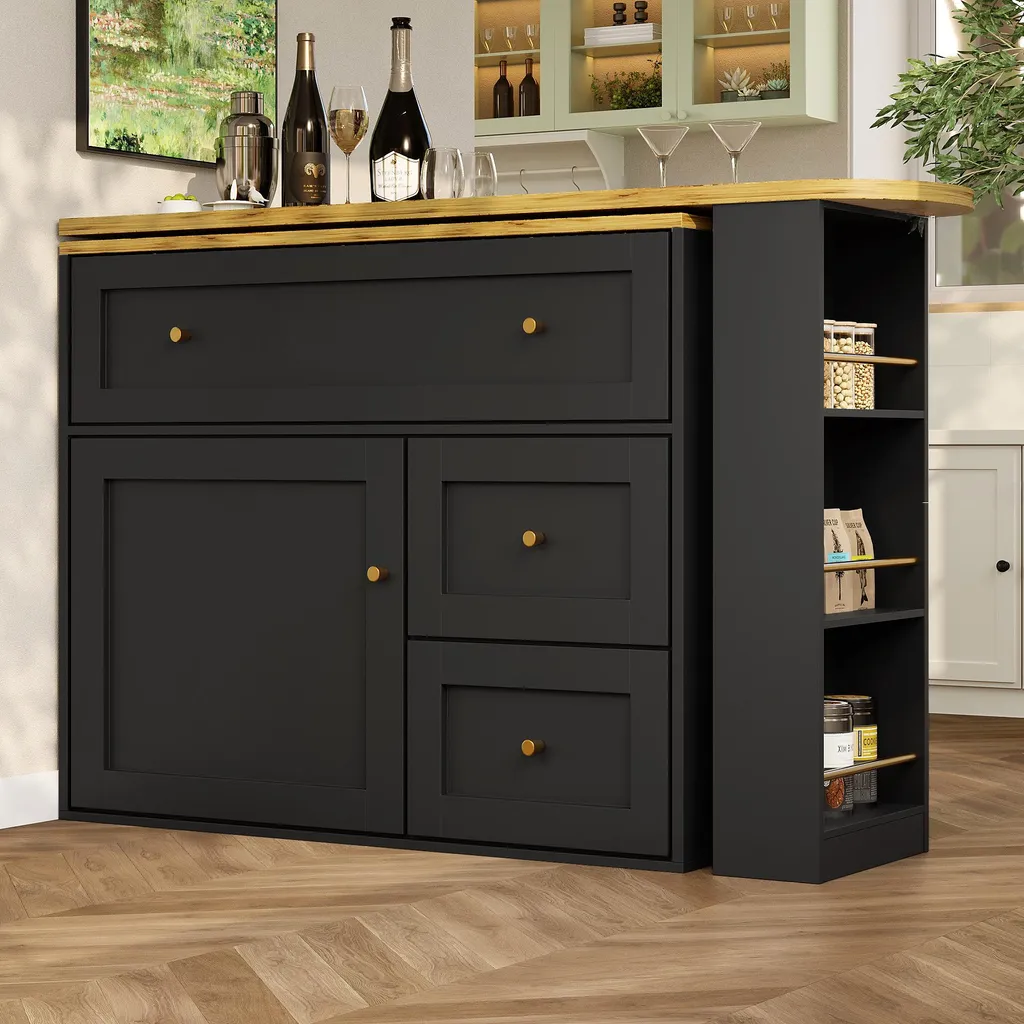 Table haute réglable avec étagère à snacks et armoire de buffet intégrée