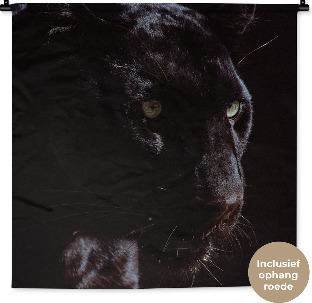 MuchoWow Wandteppich Wandbehang Panther - Tier - Schwarz 90x90 cm Tapisserie Dekoration Wandtuch - Wandaufhänger