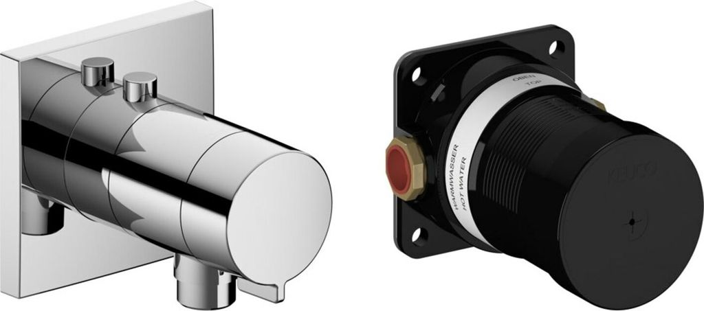 KEUCO IXMO Thermostat-Brausearmatur Set Unterputzmodell mit Schlauchanschluss, Rosette eckig, 59554010022