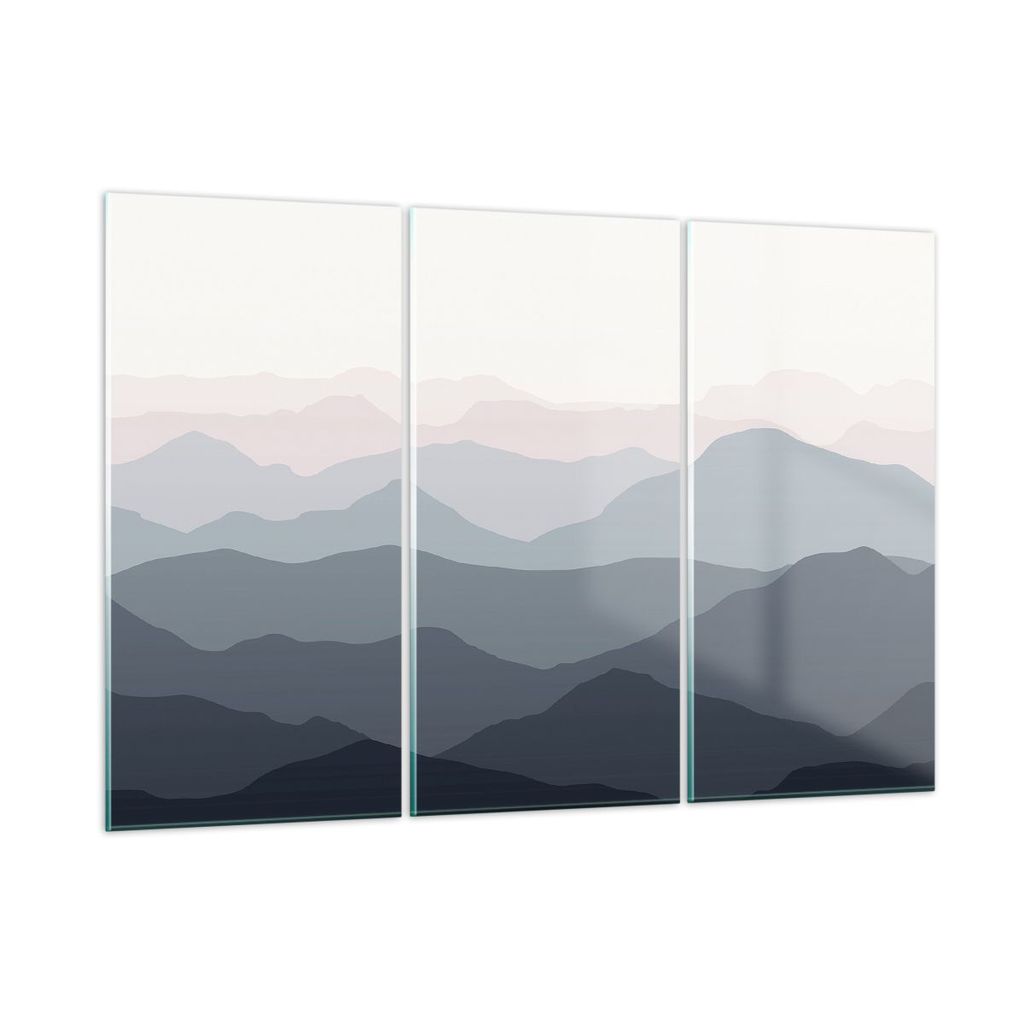 Bilder auf glas - 3 Teile - Berge Grafiken Buntstift - 165x110cm - Glasbilder - Wandbilder - Bilder - zum Aufhängen bereit - Wanddekoration aus Gl...