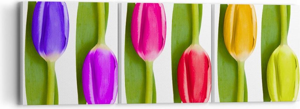 Bild auf Leinwand - Leinwandbild - Tulpe Blume Garten Komposition - 90x30cm - Wand Bild - Wanddeko - Leinwanddruck - Bilder - Kunstdruck - Wanddeko...