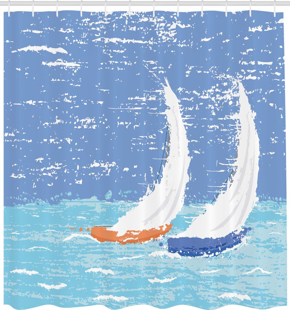 ABAKUHAUS Nautisch Duschvorhang, Grunge Art Illustration Von Zwei Laufenden In Einem Windigen Ozean Wasser Druck, Stoffliches Gewebe Badezimmerdeko...