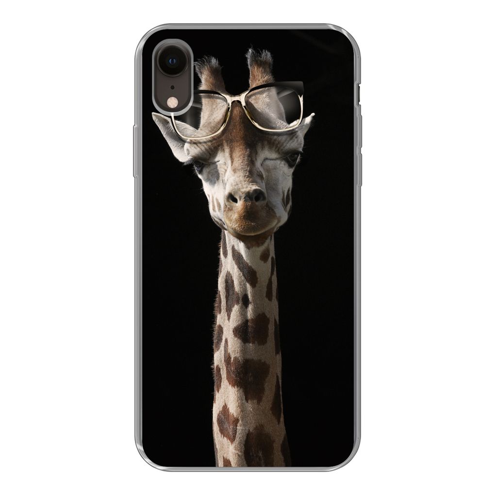 MuchoWow Handyhülle Schutzhülle Hülle für iPhone XR Giraffe - Schutzbrille - Schwarz Silikon Softcase Handy Hülle - Schutzdeckel