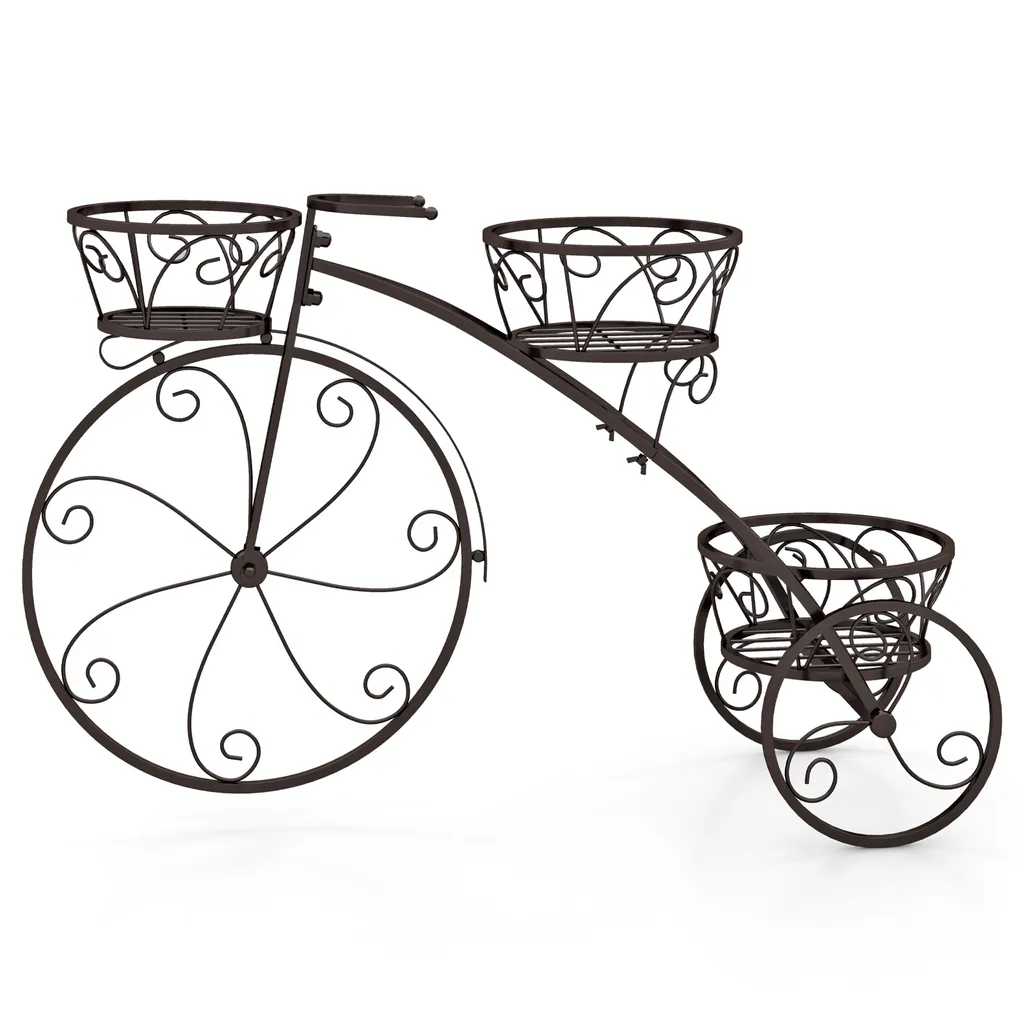 Support à Fleurs Vélo Métal Bronze : Organisez vos Plantes avec Style Rétro