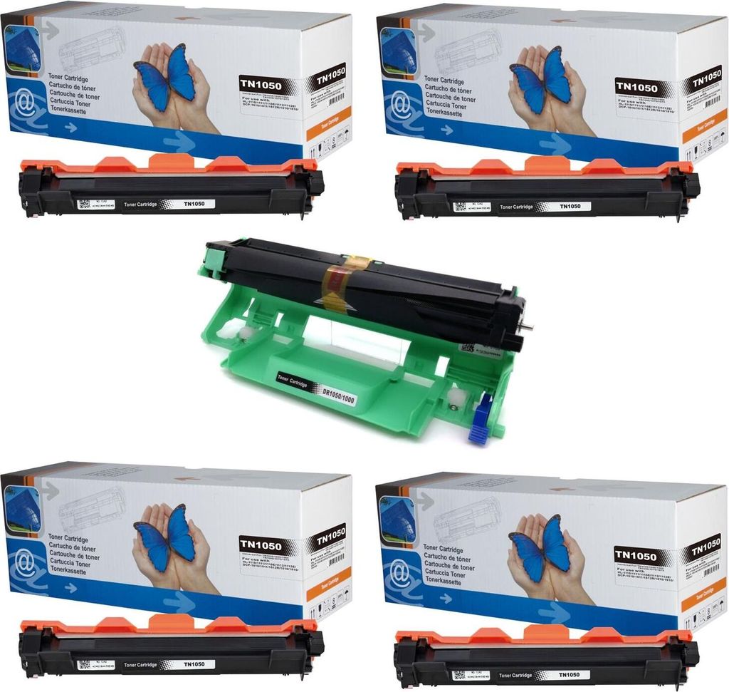 D&C Toner 4x TN1050 + 1x Trommel DR1050 kompatibel mit Brother DCP-1510, HL-1110, HL-1210W, MFC-1810, MFC-1910W, weitere Modelle der DCP HL MFC Serien