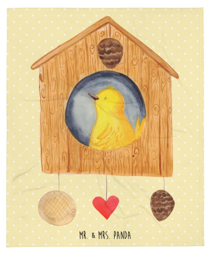 Mr. & Mrs. Panda Kunstfelldecke Vogel Haus - Gelb Pastell - Geschenk, Familie, Bettüberwurf, Bettdecke, Plaid, Wohnung, Decke, Castle, Tagesdecke,...