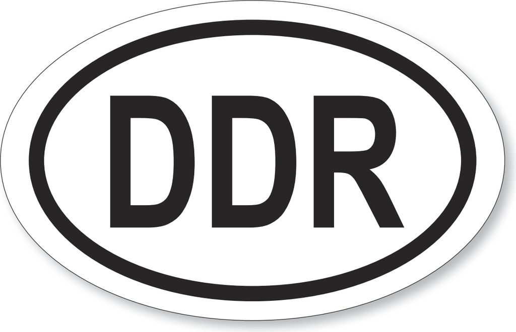 6 Stück Aufkleber DDR oval 9,5x14,5cm, Folienaufkleber schwarz weiß (Auf-519)