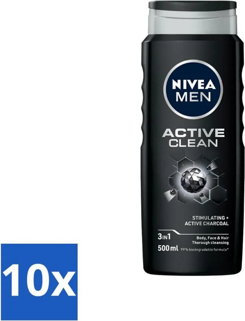 Gel Doccia NIVEA MEN Active Clean - Stock 10 Pezzi 500ml - Pulizia Profonda