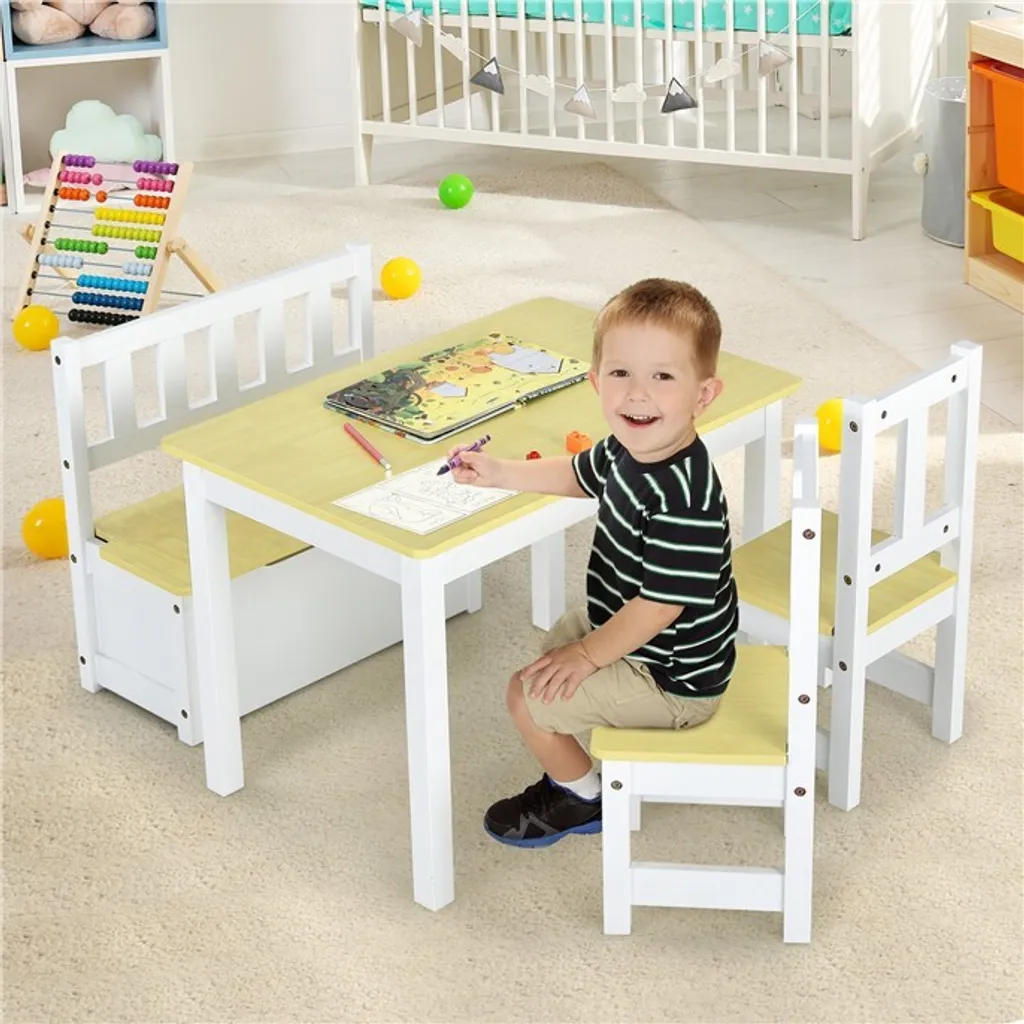 Fini le Désordre avec cet Ensemble Table Enfant et Banc Coffre en Bois