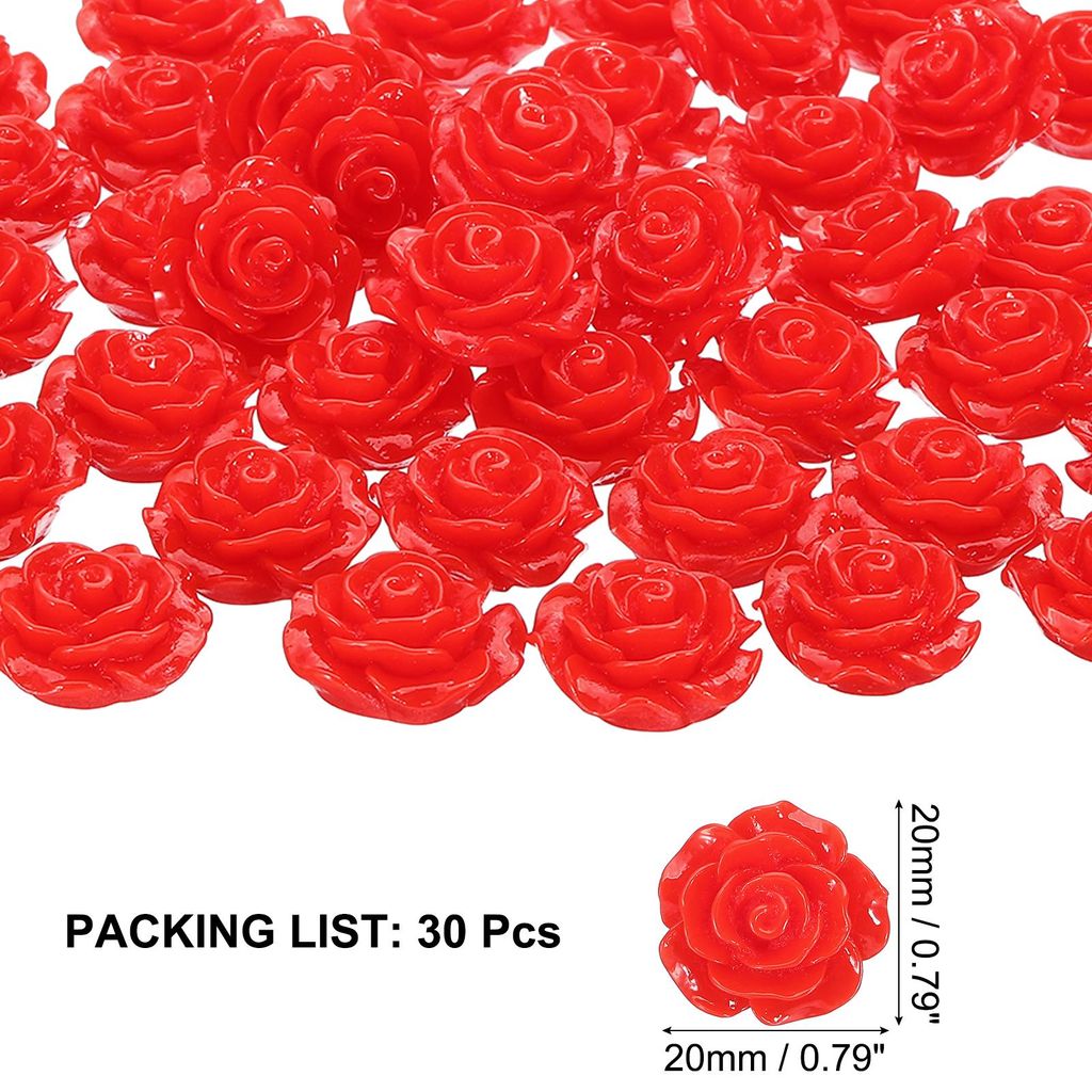 20mm Rosenblume Harz Cabochon, 30 Stš¹ck Mini Rosenblume Flatback Harz fš¹r Scrapbooking DIY Basteln Handyhš¹lle Dekor Schmuckherstellung, Rot