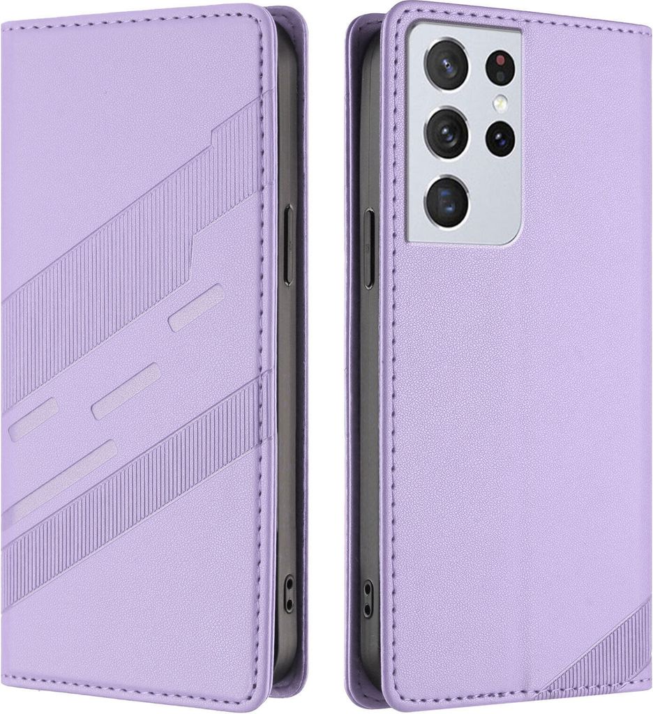 Hülle für Samsung Galaxy S21 Ultra 5G, Kunstleder Brieftaschen Handyhülle mit Kartenfach und Standfunktion Violett