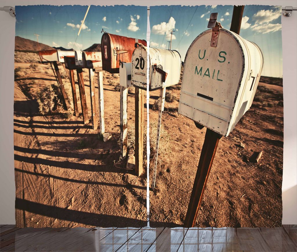 ABAKUHAUS Vereinigte Staaten Rustikaler Vorhang, Alter Mailboxes, Wohnzimmer Universalband Gardinen mit Schlaufen und Haken, 280 x 245 cm, Braun Bl...