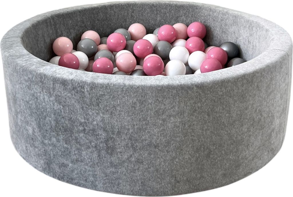 Monio for Kids - Grau Runder aus Weicher Samt Trockener Ballpool mit 200 Bällen Baby Bällebad Spielpool weiche Ränder abnehmbarer Bezug waschbar