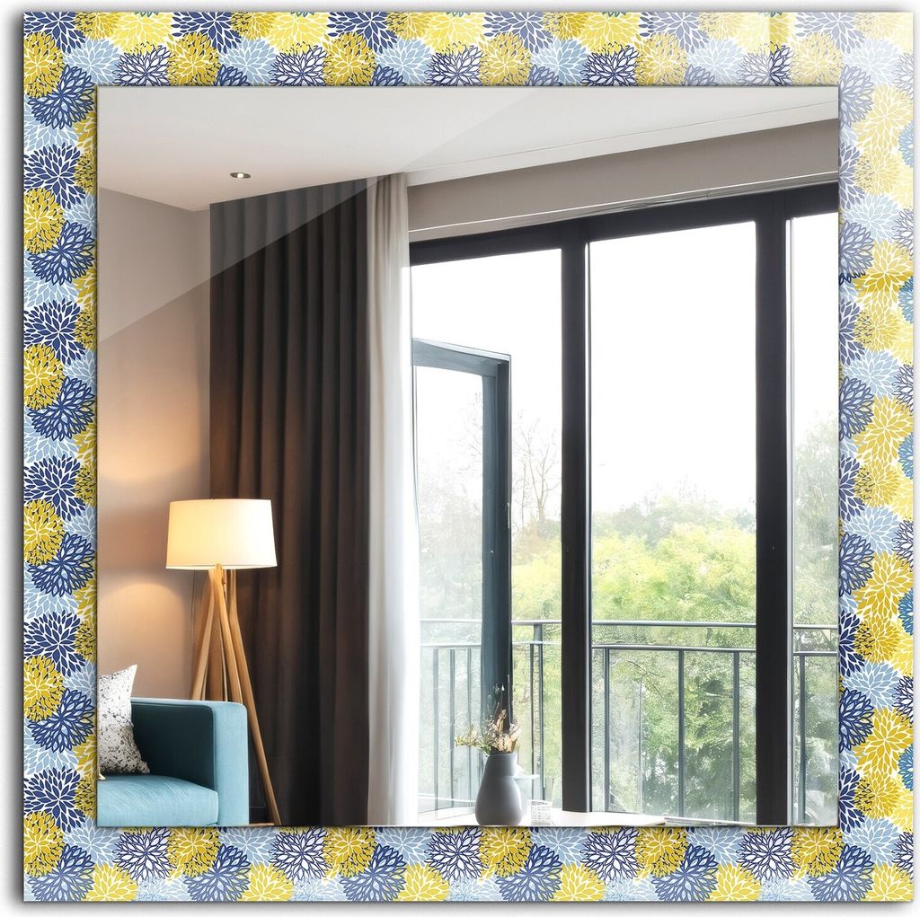 Bedruckter Spiegel - Wandspiegel - Dekorativer - Modern - 60x60 cm - Buntes Blumenmuster