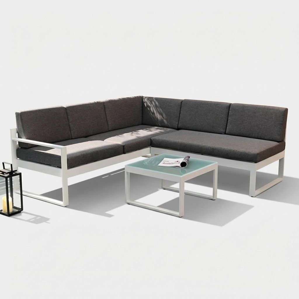 Garten-Lounge-Set Outdoor-Ecksofa + Glas-Couchtisch Jamila Produktbild 