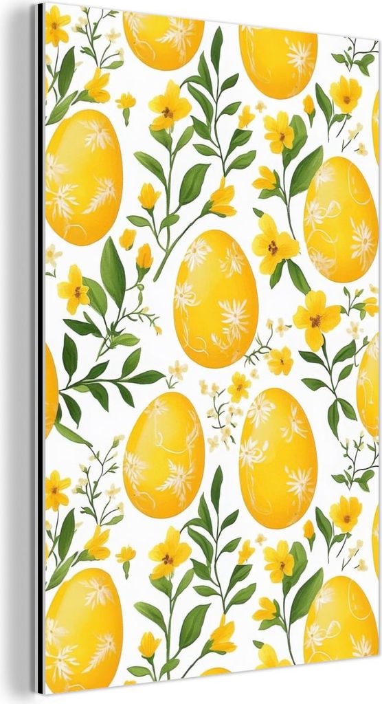 MuchoWow Wanddekoration Metall Metallbild Wandkunst 20x30 cm Blumen - Ostereier - Gelb MuchoWow Aluminium Gemälde - Alu Dibond Bild