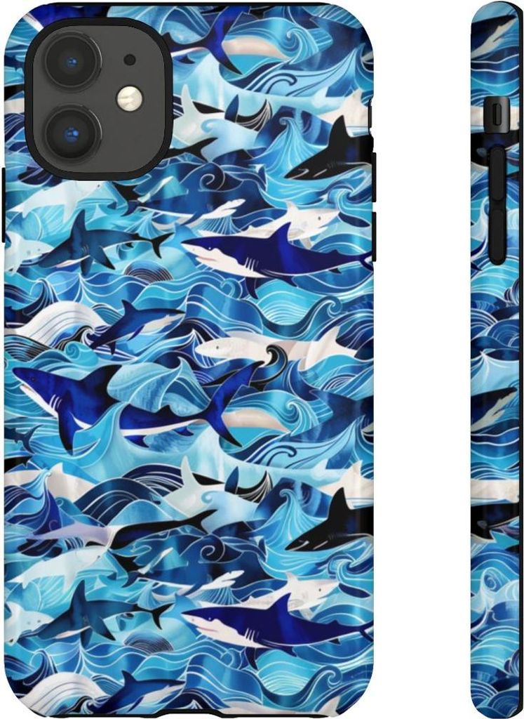 Blaue Ozeanwellen und Haie – Hülle Kompatibel mit iPhone 11