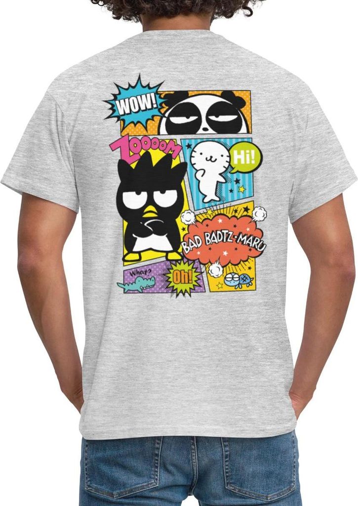 Spreadshirt Bad Badtz-Maru Mit Freunden Im Comic Stil Männer T-Shirt, XL, Grau meliert