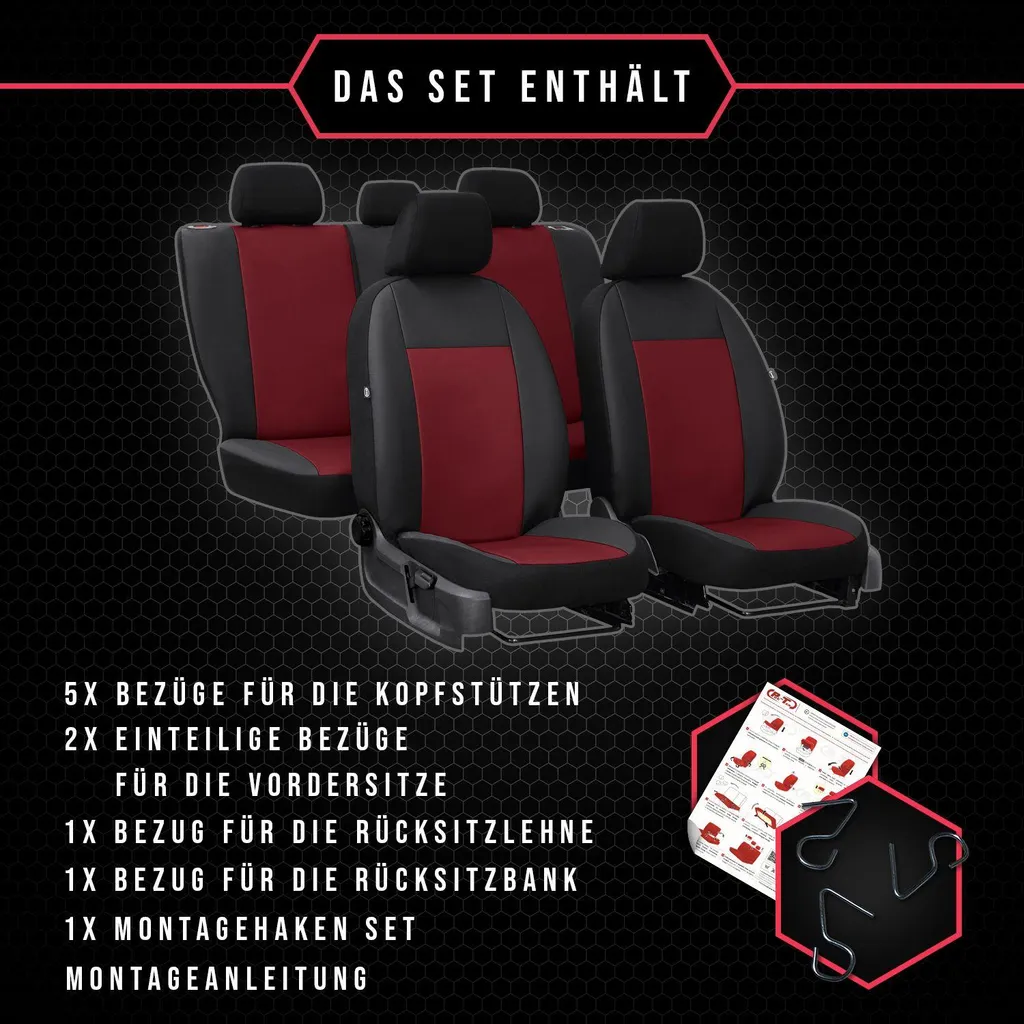 Coprisedili Auto Hyundai Elantra I Rosso Scuro - Set Completo Premium - 9