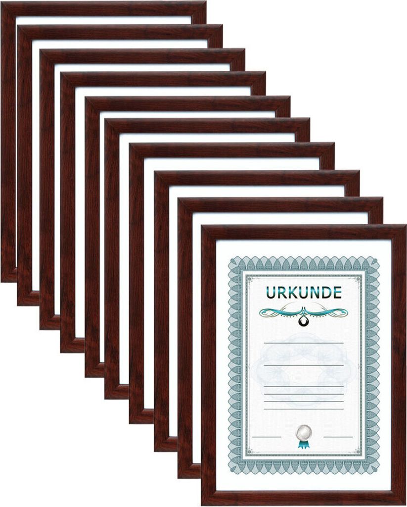 2er 3er 5er 10er Pack Dokument Bilderrahmen 21x29,7 DIN A4 Urkunde Foto Rahmen - Farbe: 10er Pack Mahagoni II