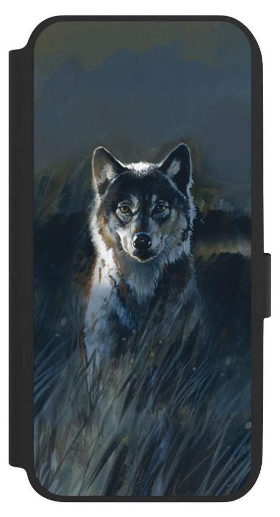 NIVOCASE Klapphülle für Samsung Galaxy A14 5G Handyhülle aus Kunst Leder NIVOflip schwarz Malerei Natur Wolf