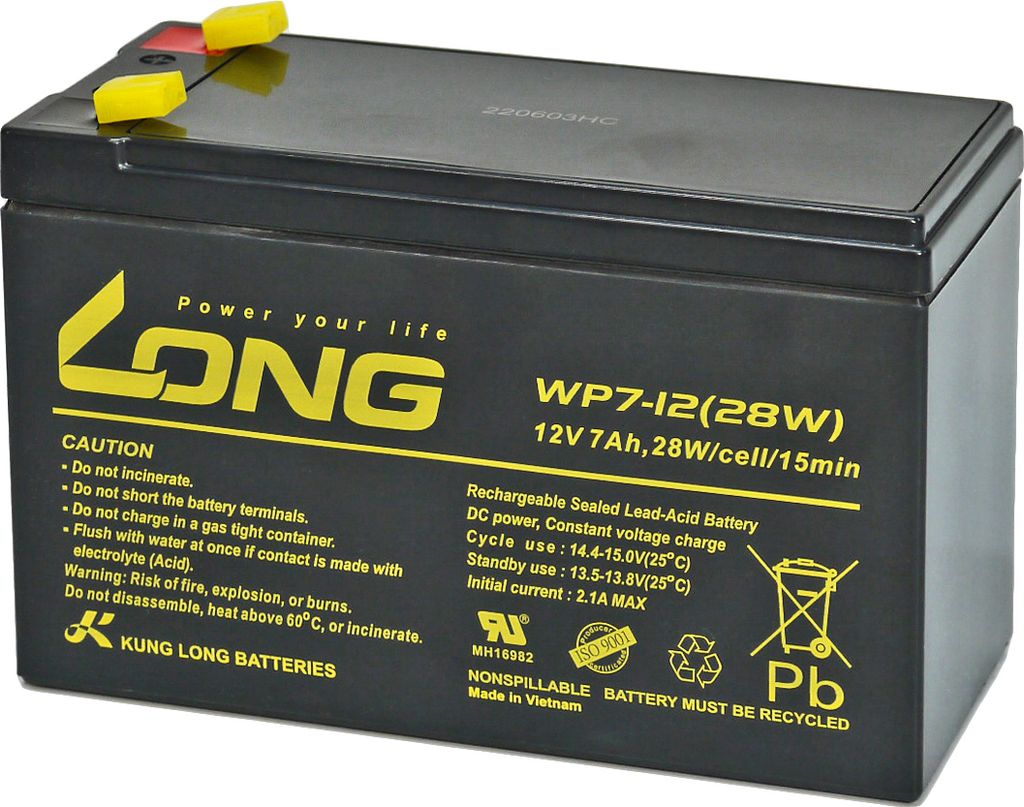 Kung Long wartungsfreier Blei-Akku WP7-12(28W) mit 6,3mm Produktbild 